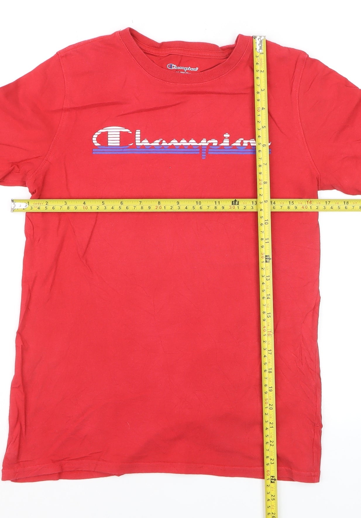 Champion Boys Red Graphic Logo T-Shirt Size 12-13 Years Short Sleeve Cotton