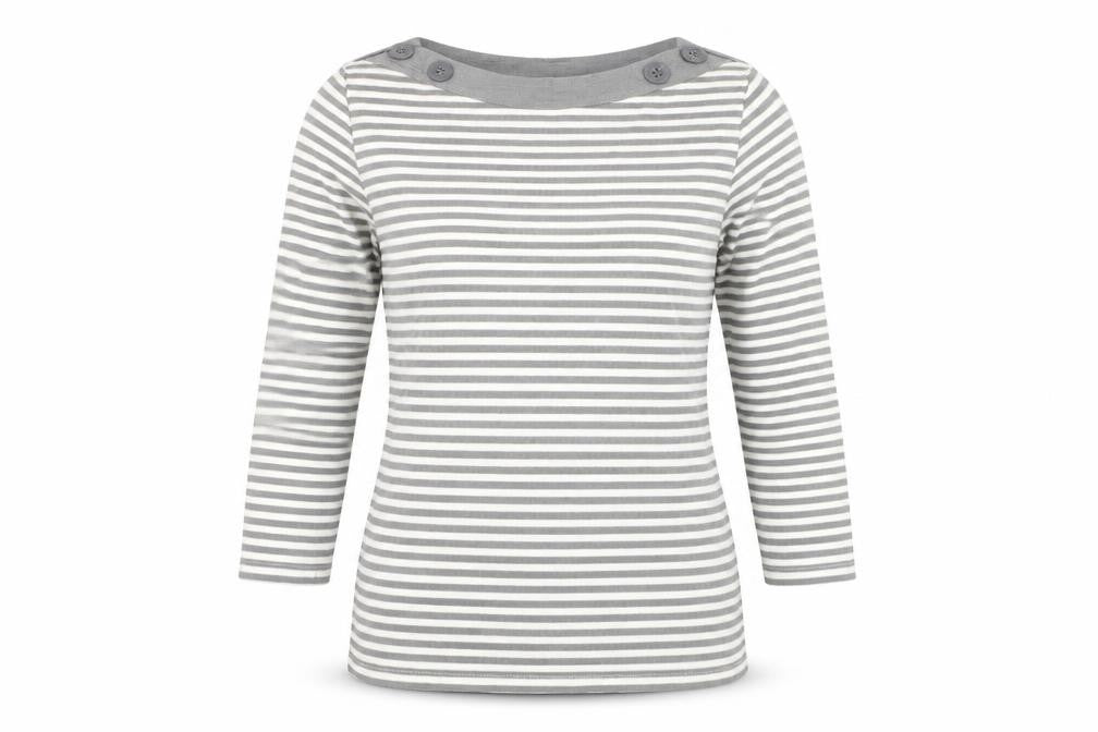 Zara Women Grey Striped Boat Neck Long Sleeve T-Shirt Size 12
