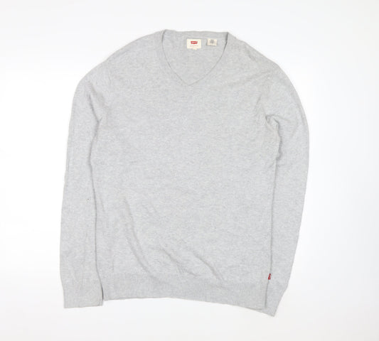 Levi's Men's Grey V-Neck Wool Jumper L Classic Knitwear