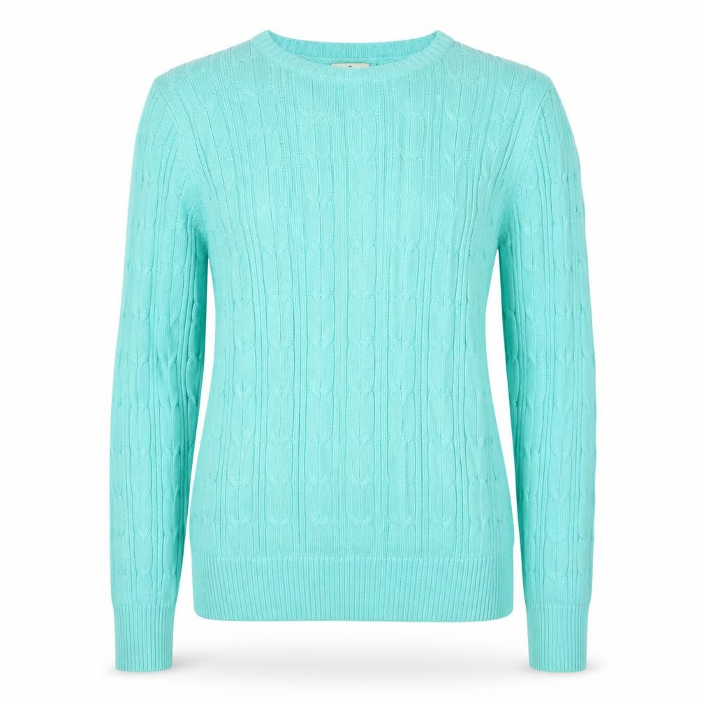 St John's Bay Women's Blue Cable-Knit Cotton Jumper Size M