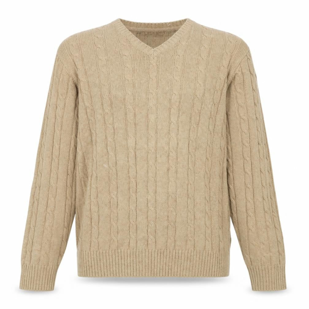 Eddie Bauer Men's Beige XL Cable-Knit V-Neck Pullover Jumper
