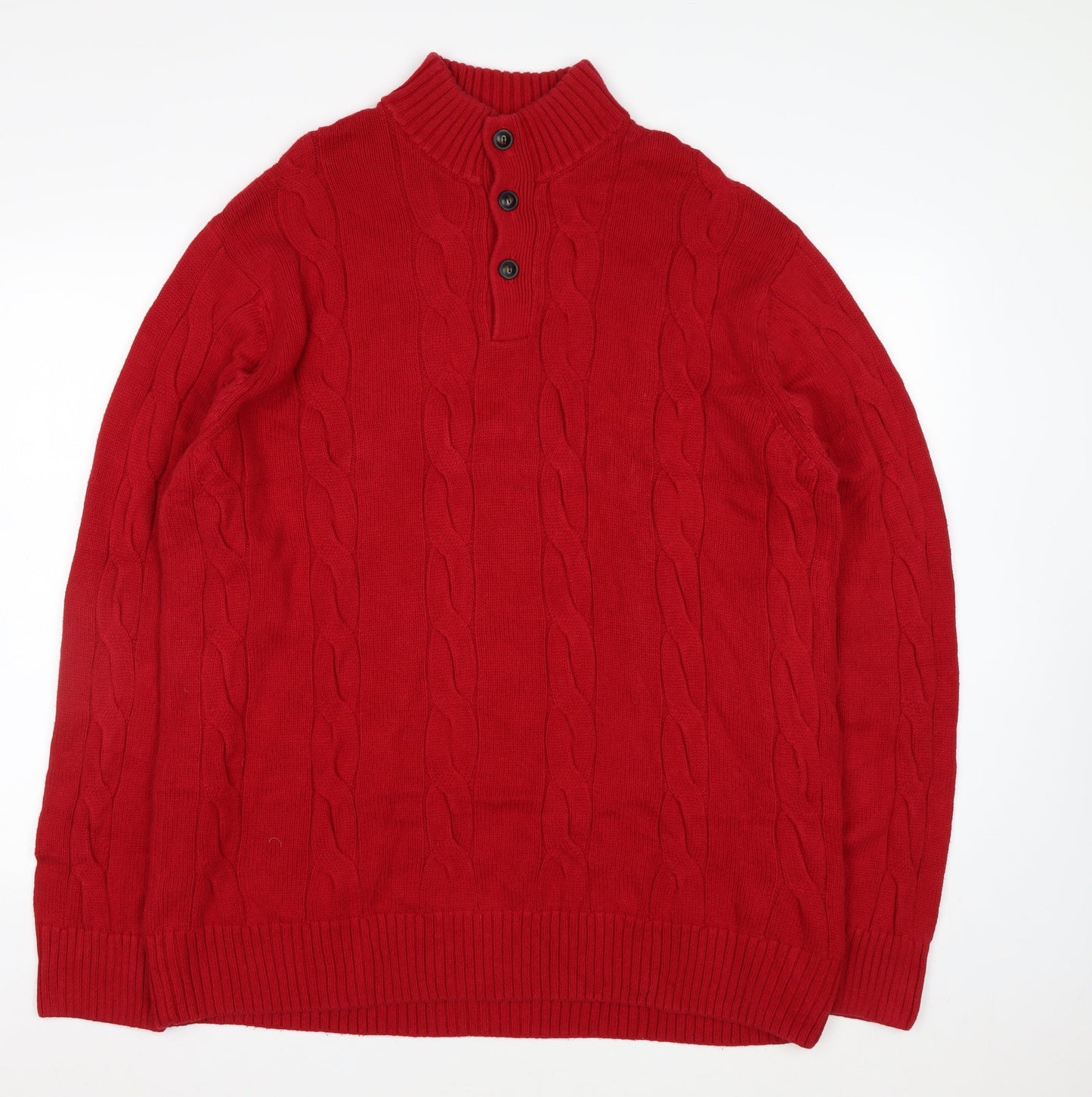 Chaps Men's Red 2XL Cable-Knit Cotton Henley Jumper