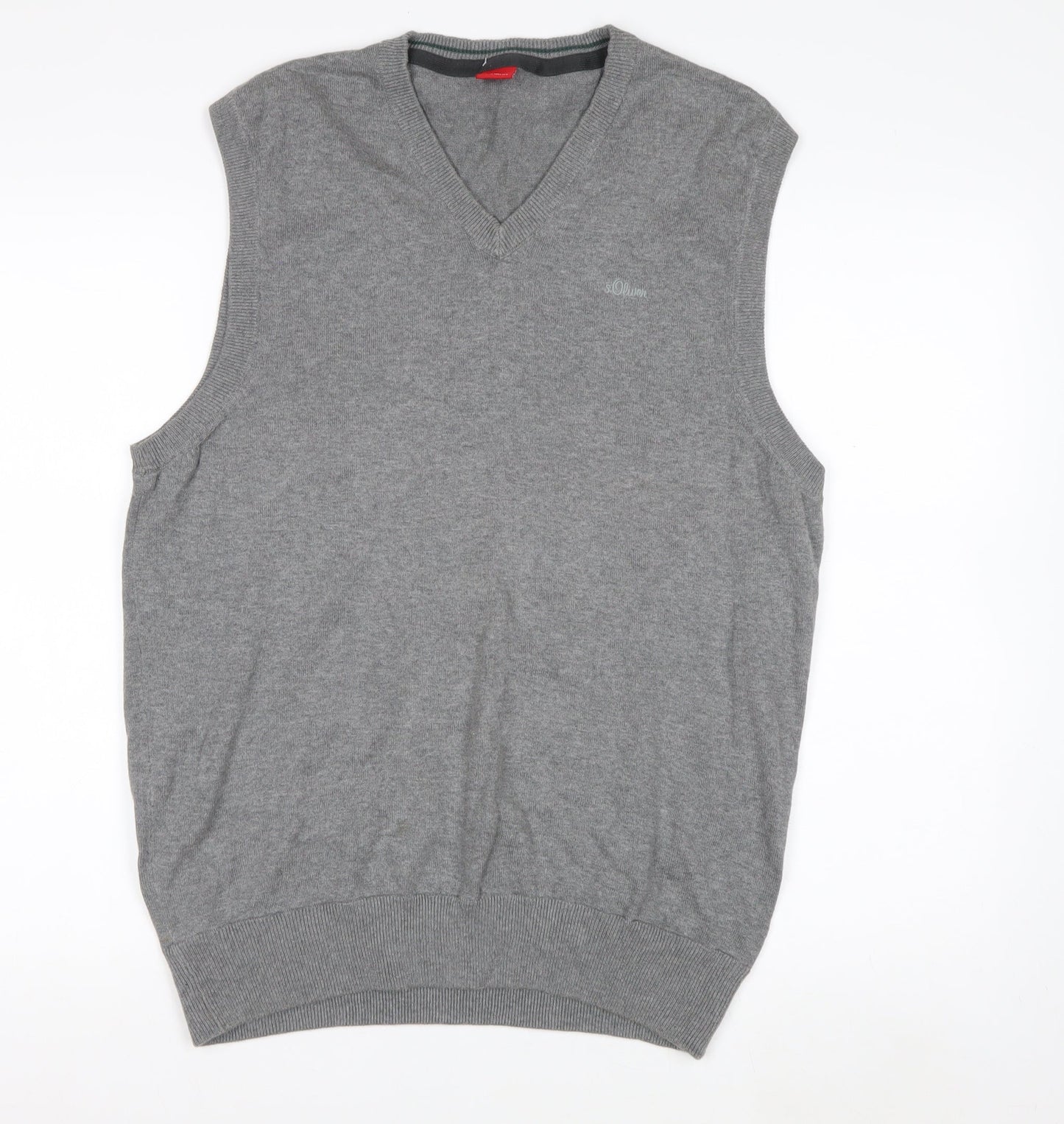 s.Oliver Men's Grey Cotton Knit Sleeveless V-Neck Vest L