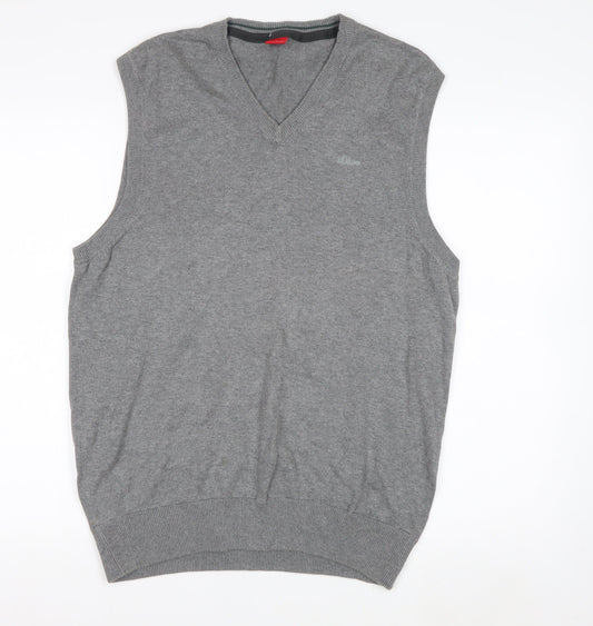 s.Oliver Men's Grey Cotton Knit Sleeveless V-Neck Vest L