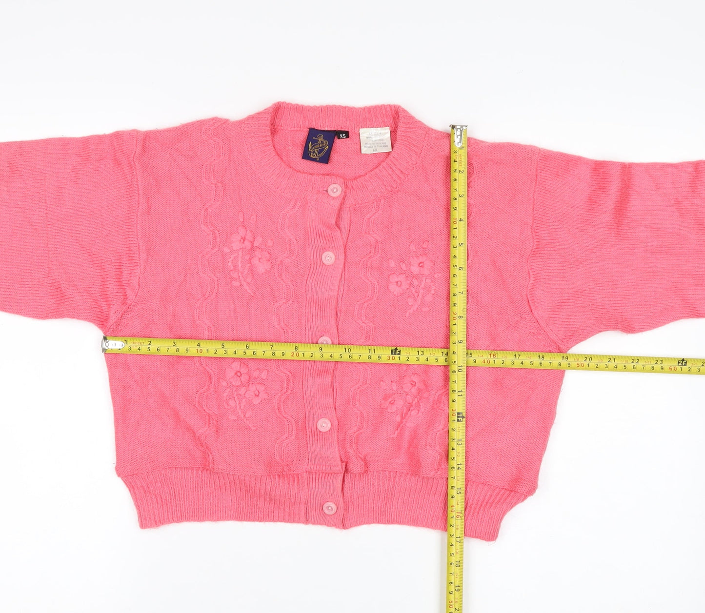 Beyond Retro Women's Pink Acrylic Cardigan XS Floral Knit