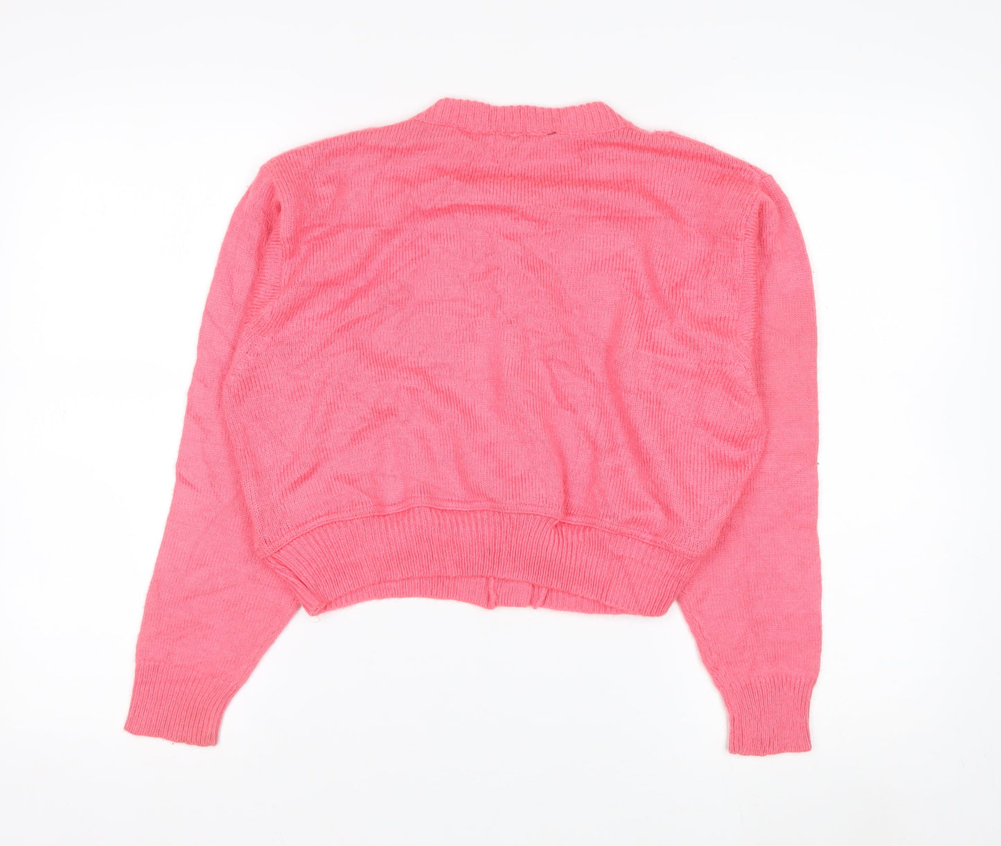 Beyond Retro Women's Pink Acrylic Cardigan XS Floral Knit