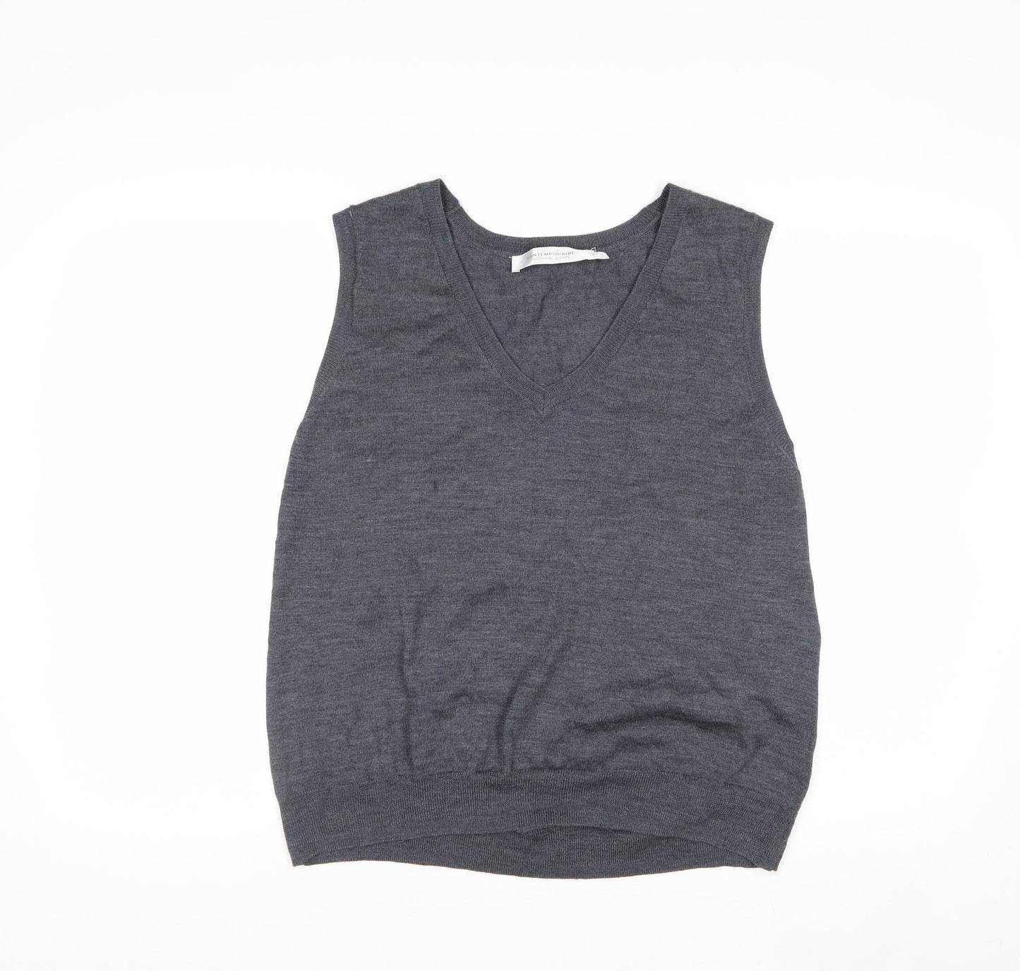 Contemporaine Grey Merino Wool Men's V-Neck Sleeveless Vest L