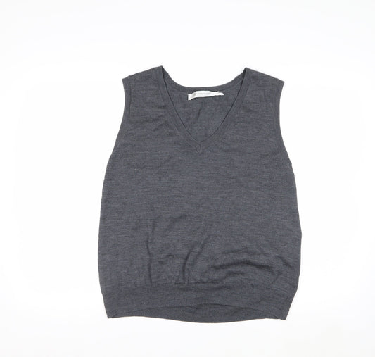 Contemporaine Grey Merino Wool Men's V-Neck Sleeveless Vest L