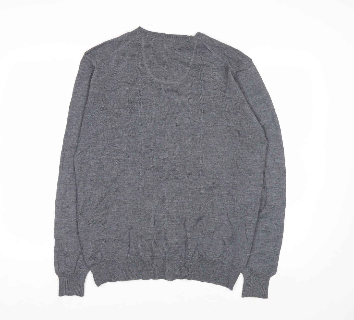 Lavard Mens Grey Wool Blend Cardigan L Long Sleeve V-Neck Knit