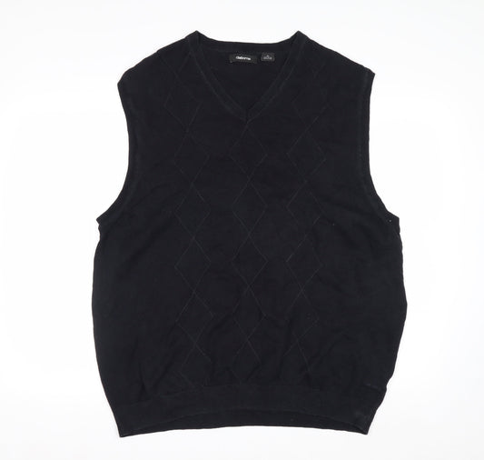 Claiborne Men's Black Cotton Argyle Sleeveless V-Neck Vest XL