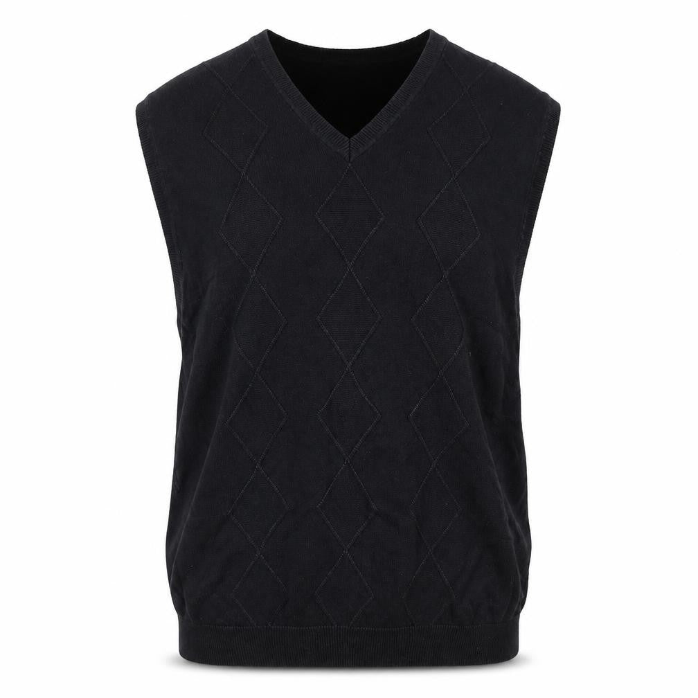 Claiborne Men's Black Cotton Argyle Sleeveless V-Neck Vest XL