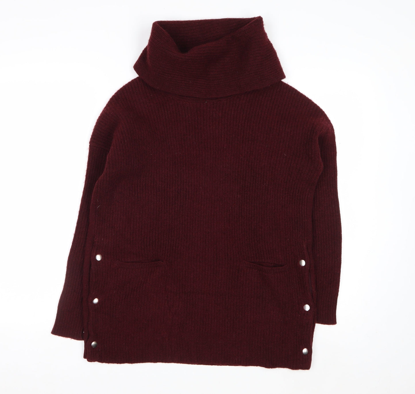 Tahari Womens Burgundy Wool Blend Roll Neck Long Sleeve Jumper M