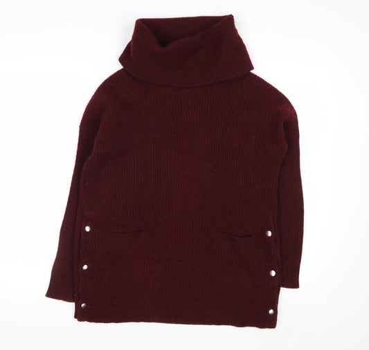 Tahari Womens Burgundy Wool Blend Roll Neck Long Sleeve Jumper M
