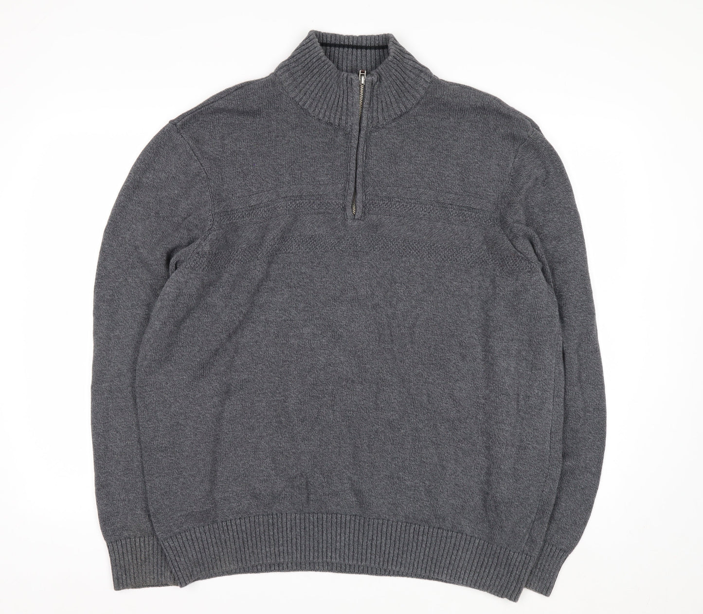 Dockers Men’s Grey Cotton Half Zip High Neck Jumper XL
