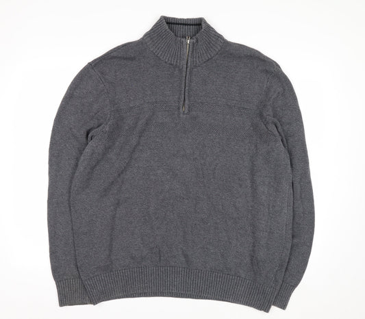 Dockers Men’s Grey Cotton Half Zip High Neck Jumper XL