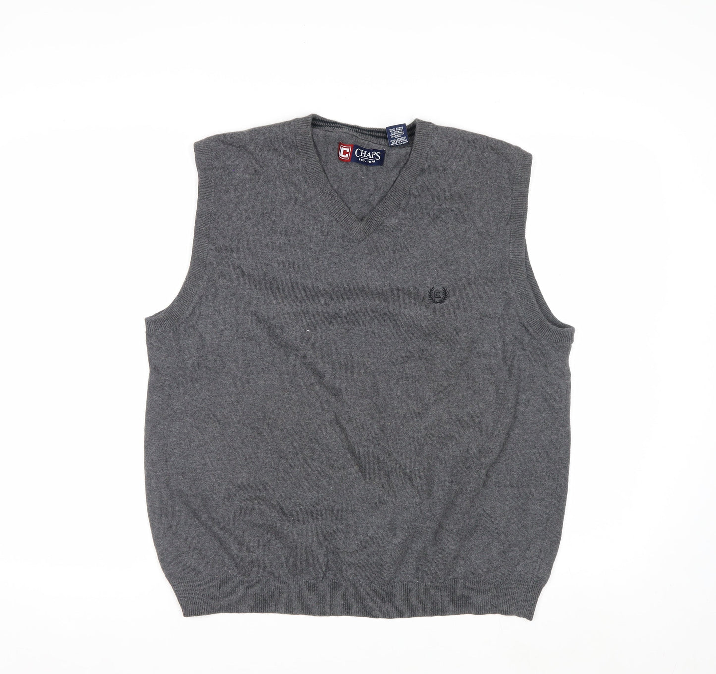Chaps Men's Grey Cotton V-Neck Sleeveless Vest Jumper Size L