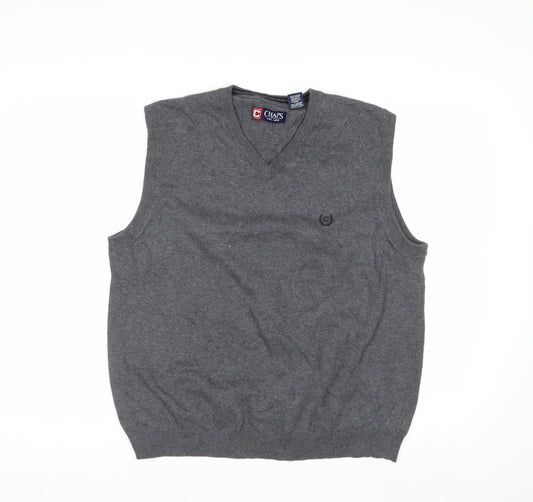 Chaps Men's Grey Cotton V-Neck Sleeveless Vest Jumper Size L