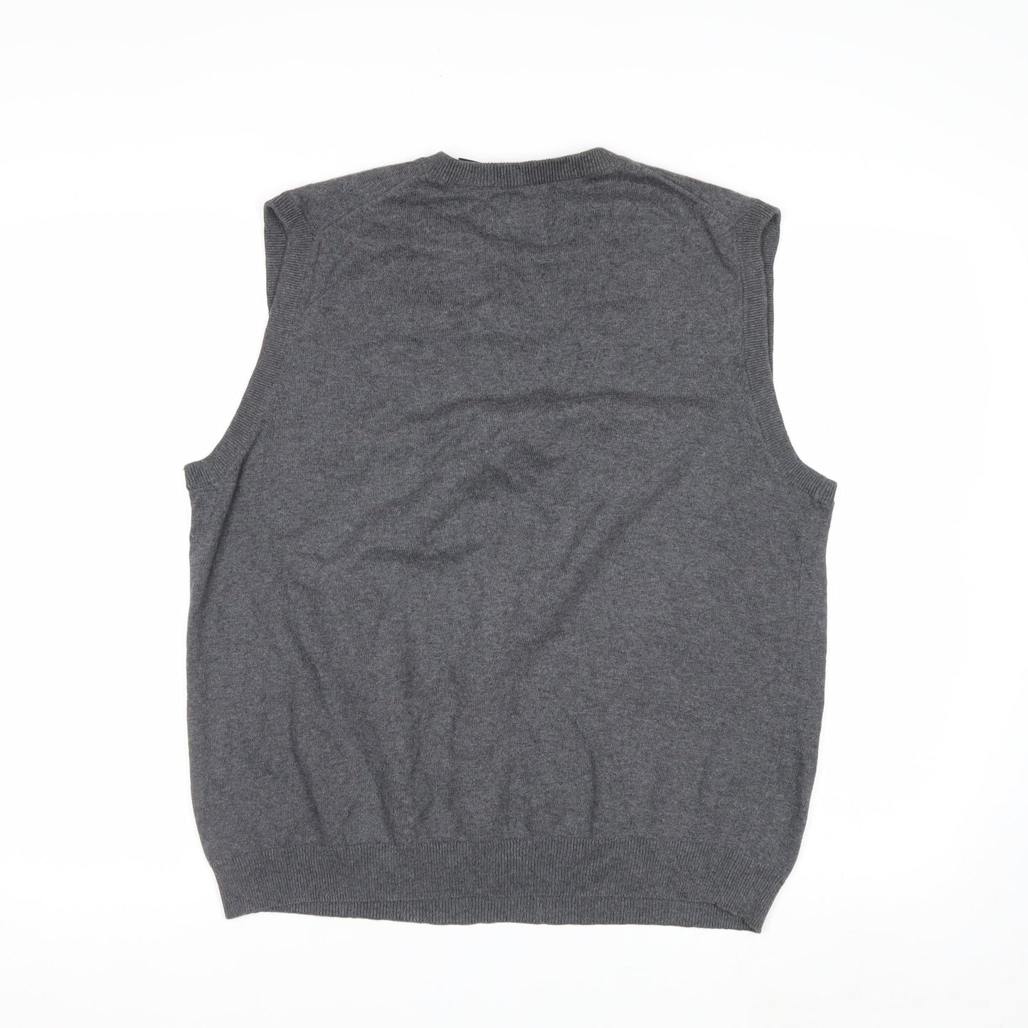 Chaps Men's Grey Cotton V-Neck Sleeveless Vest Jumper Size L