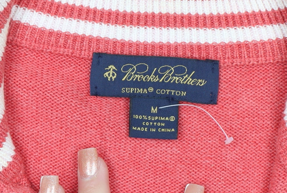 Brooks Brothers Men's Pink Cotton 1/2 Zip High Neck Jumper M