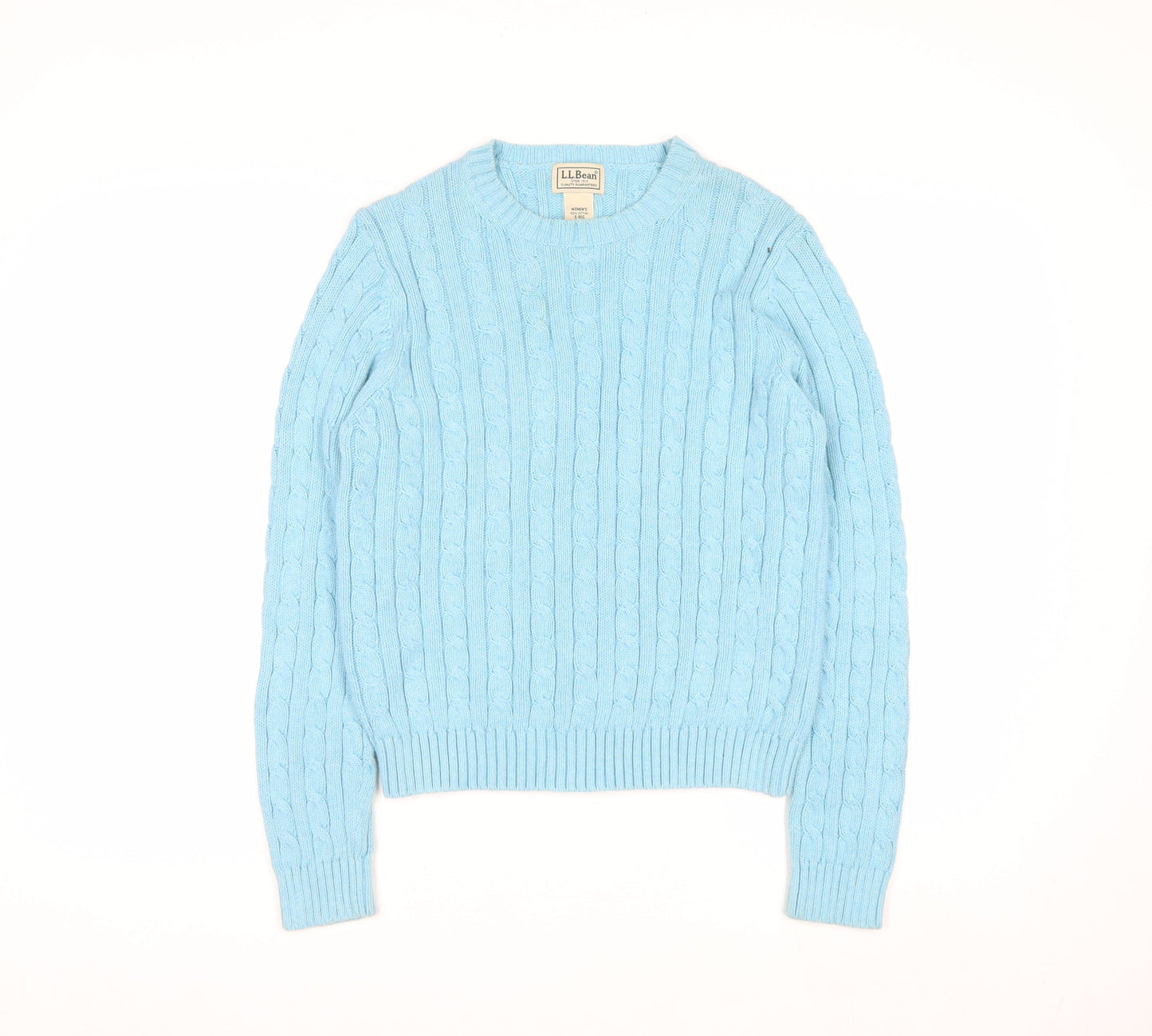 L.L.Bean Women's Blue Cable-Knit Cotton Jumper Size S Regular
