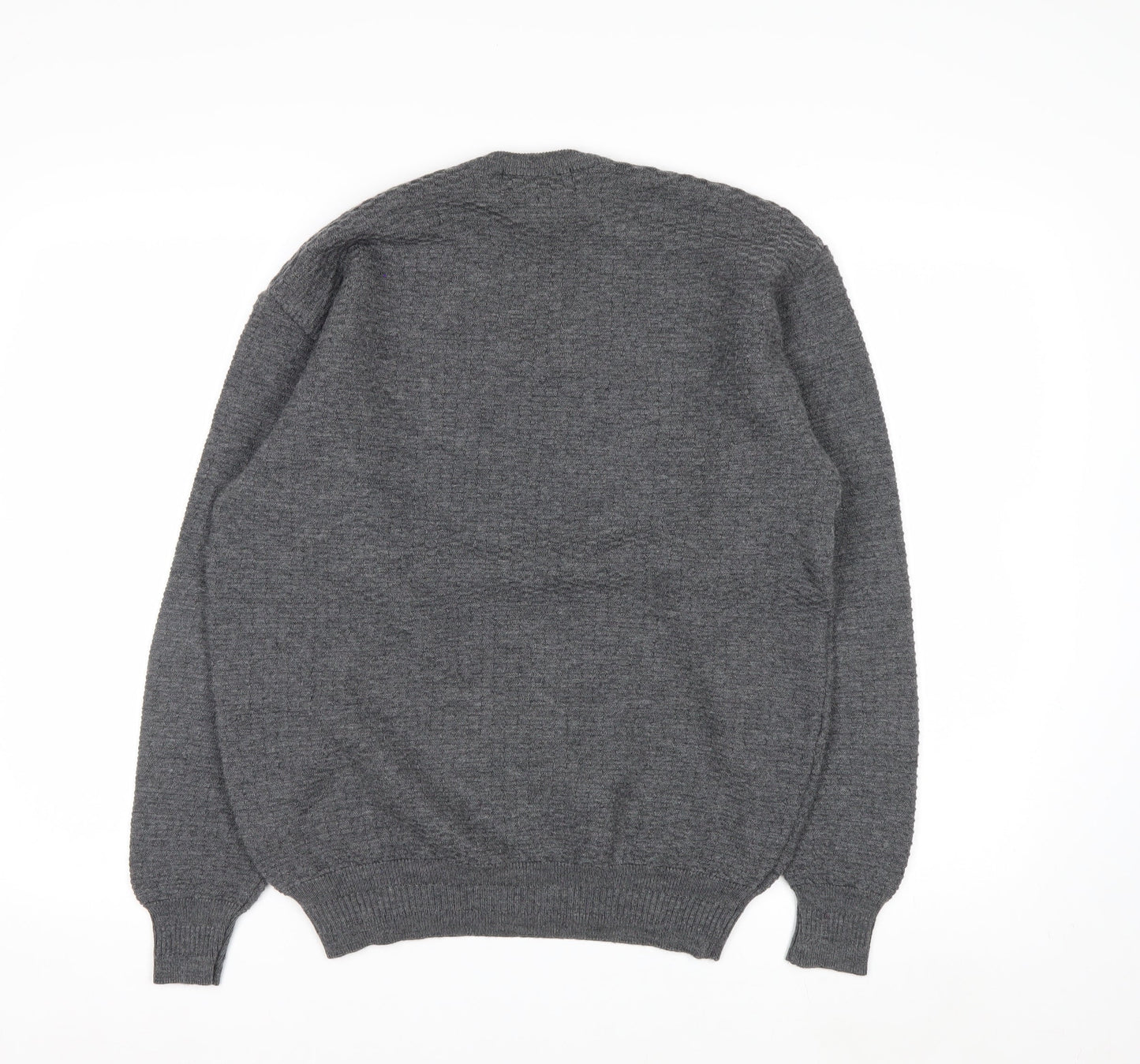 Monte Carlo Men's Grey Wool V-Neck Jumper L Classic Knit Pullover