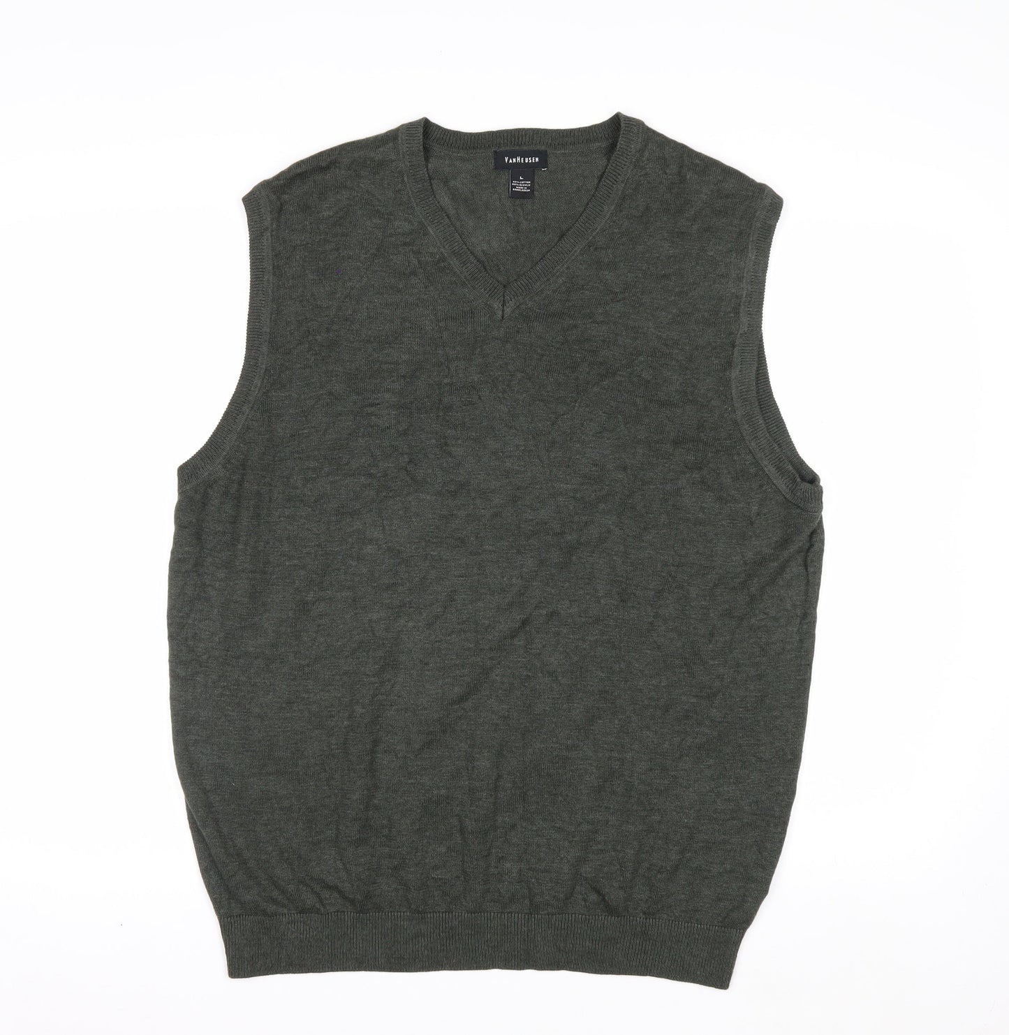 Van Heusen Men's Green V-Neck Sleeveless Vest Jumper Size L