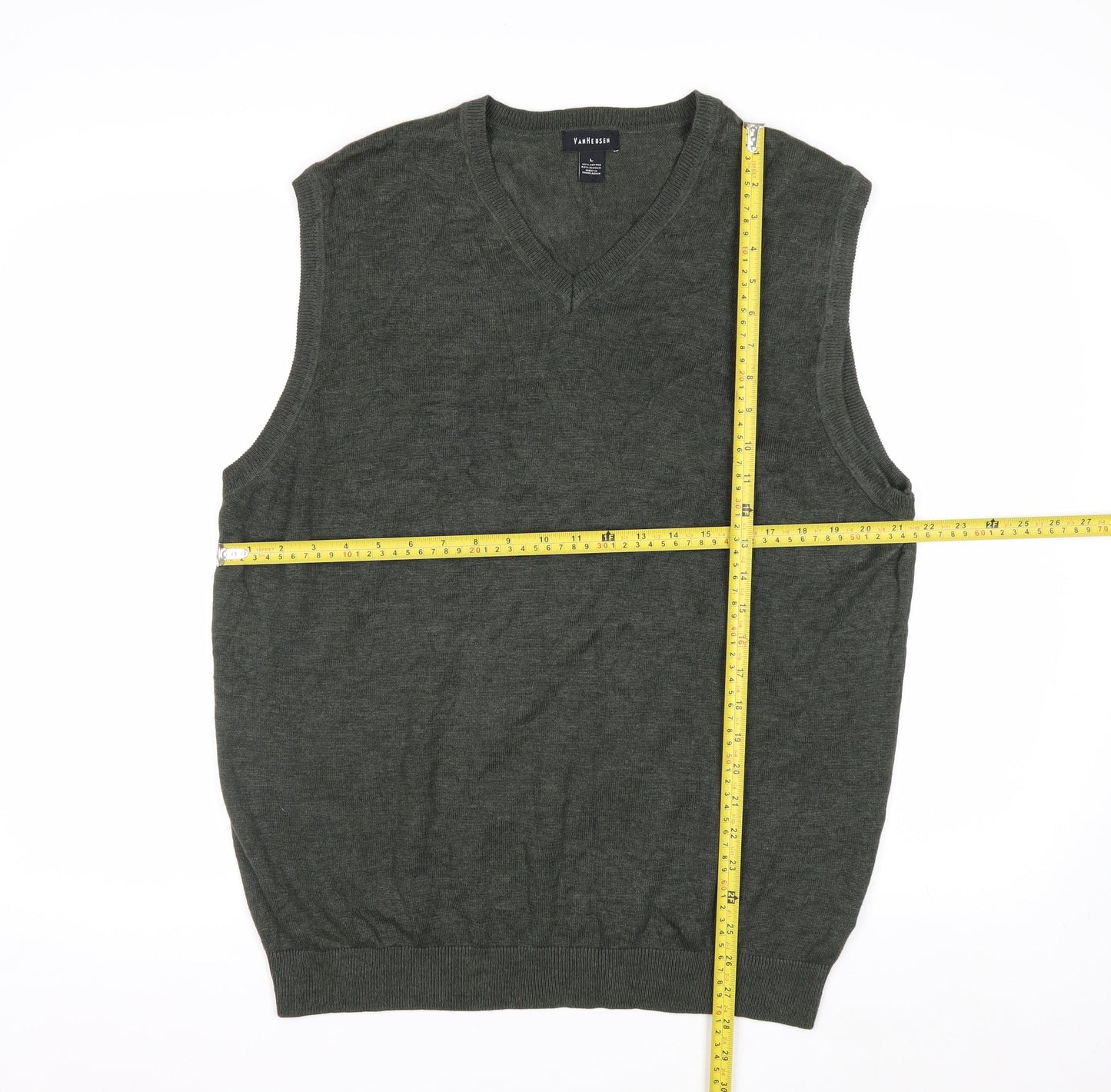 Van Heusen Men's Green V-Neck Sleeveless Vest Jumper Size L