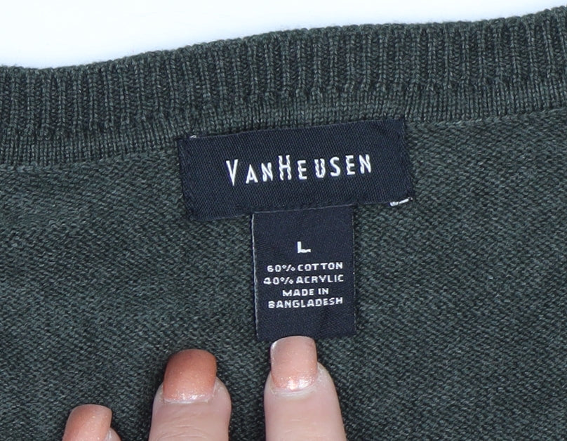 Van Heusen Men's Green V-Neck Sleeveless Vest Jumper Size L