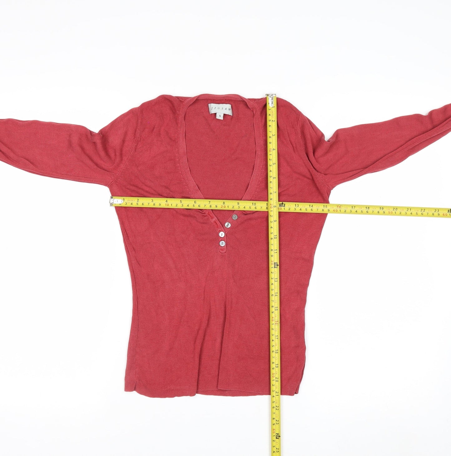 Jigsaw Women’s Red Silk Long Sleeve V-Neck Button Blouse Size S