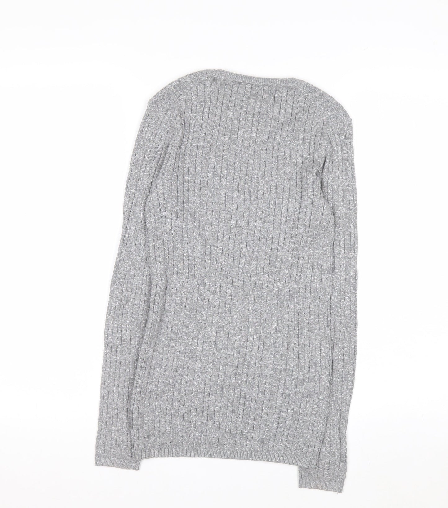 Tommy Hilfiger Women Grey Cable-Knit Jumper XS Classic Crew Neck