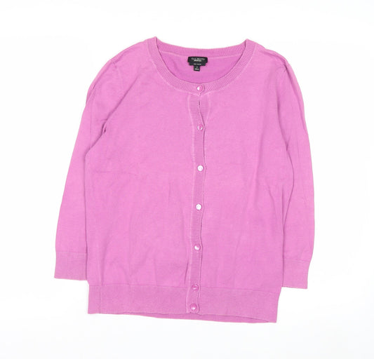 Talbots Women Pink Crew Neck Cotton Cardigan Size S