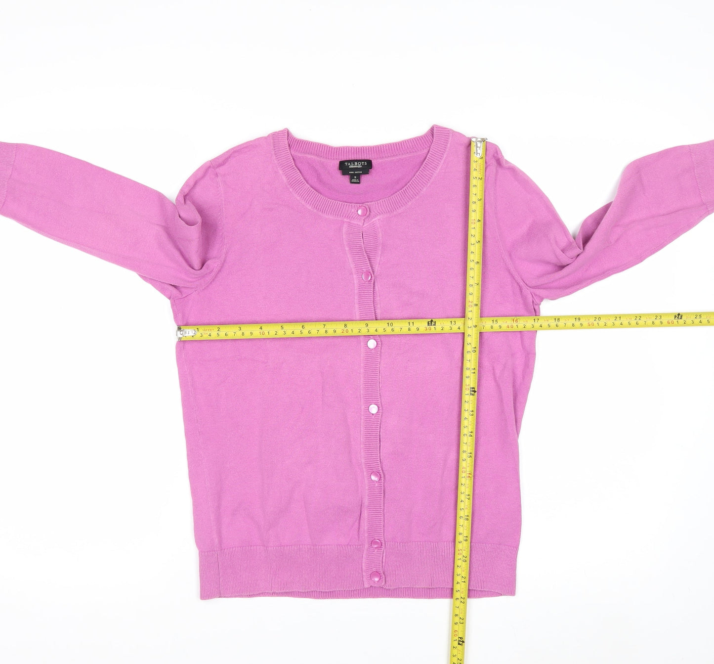 Talbots Women Pink Crew Neck Cotton Cardigan Size S