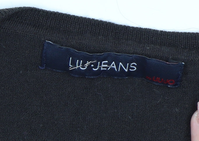 Liu Jo Mens Black Wool Blend Crew Neck Pullover Jumper 2XL