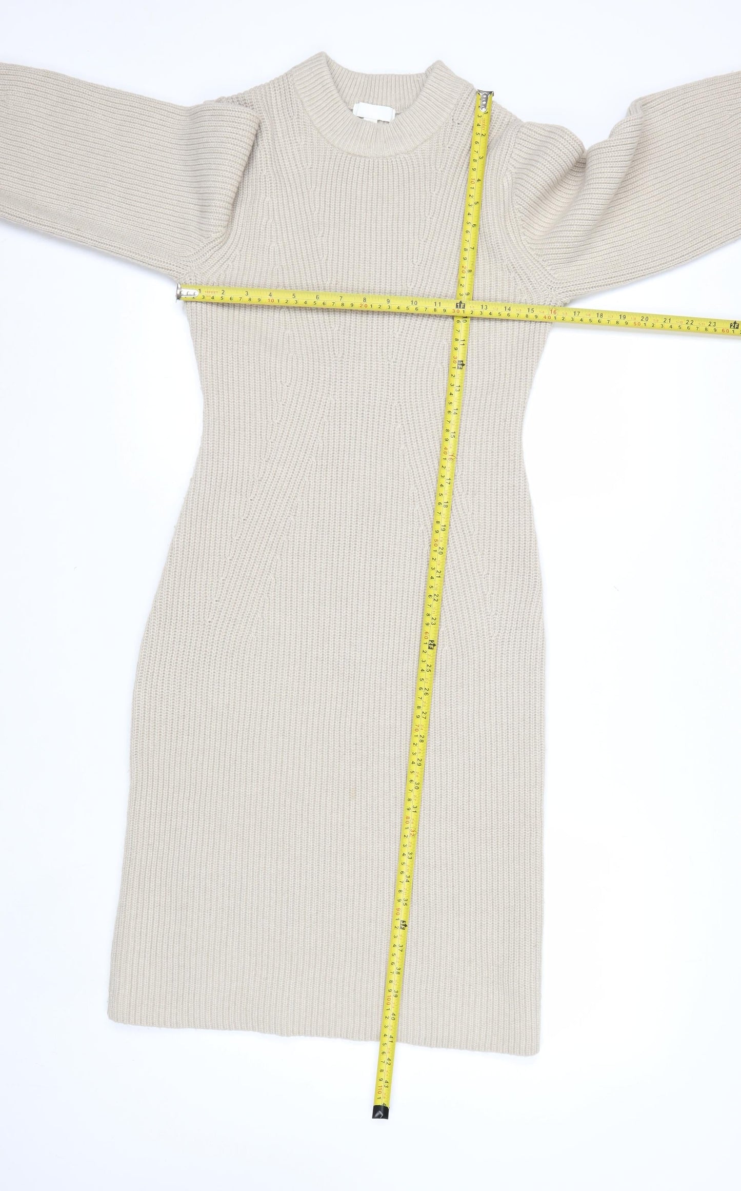 H&M Women Beige Knit Jumper Dress Size S Long Sleeve Crew Neck