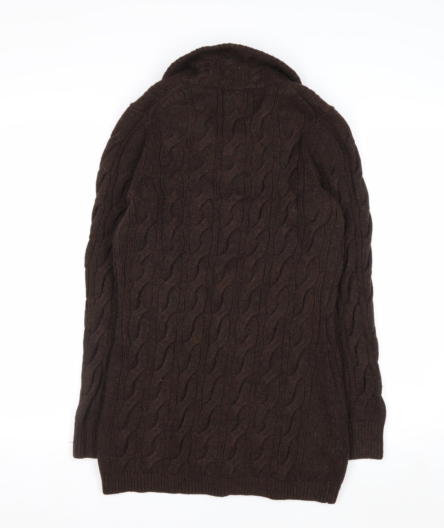 L.L. Bean Women Brown Cable-Knit Wool Blend Button Cardigan S