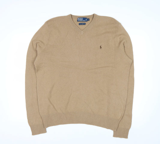 Ralph Lauren Men's Beige Wool V-Neck Pullover Jumper L