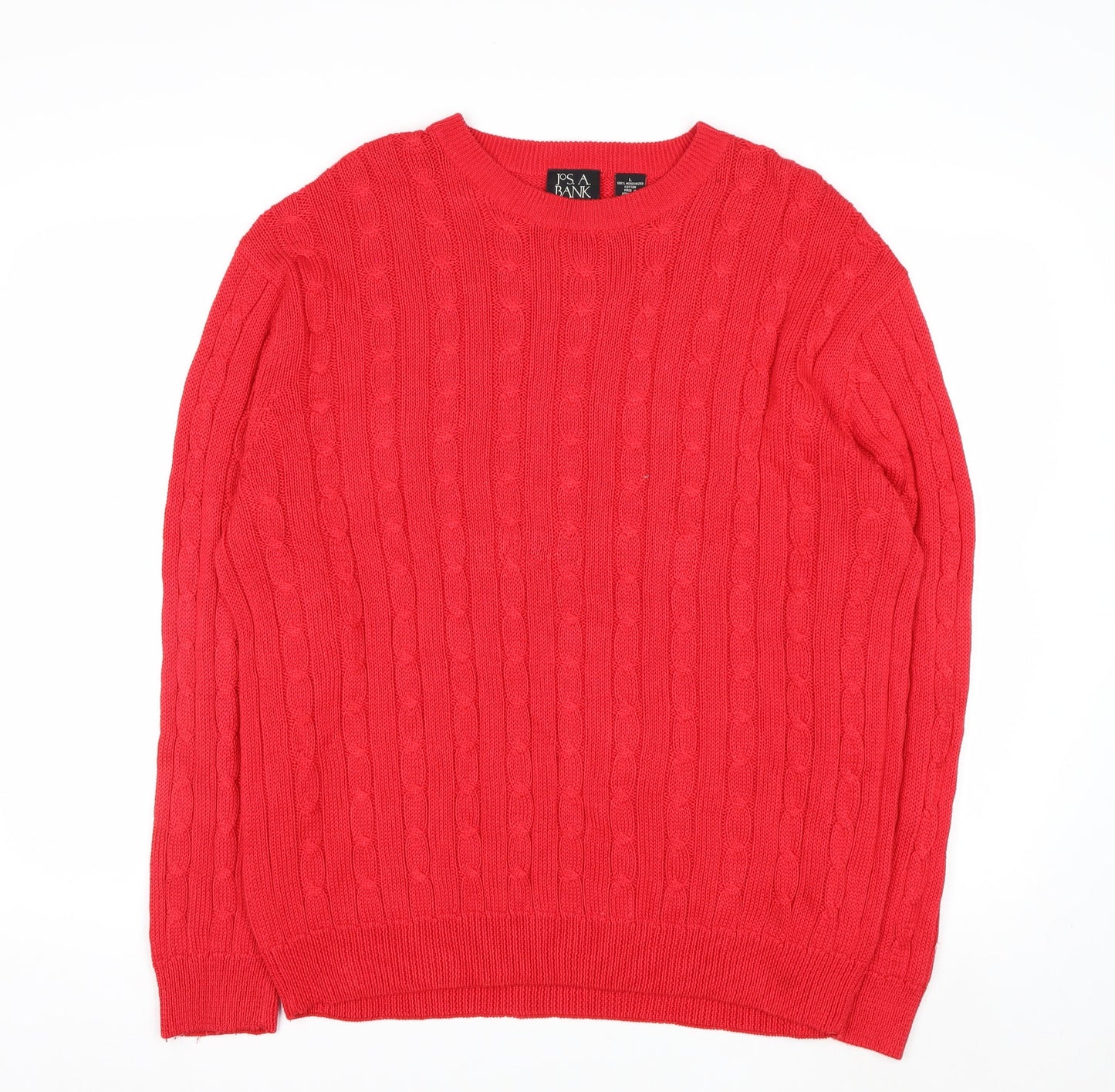 Jos. A. Bank Men's Red Cable-Knit Cotton Pullover Jumper L