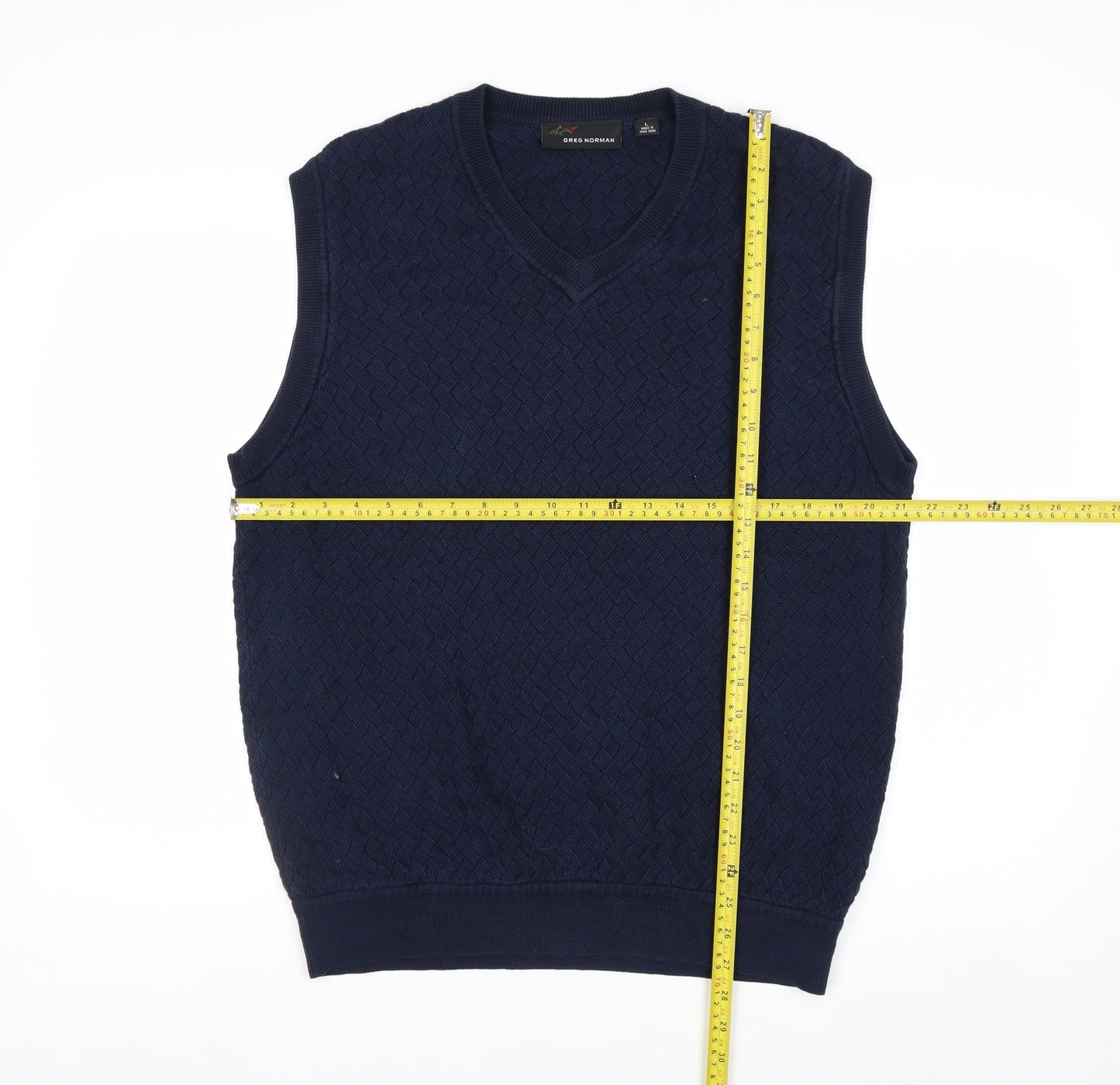 Greg Norman Men's Blue Cotton V-Neck Sleeveless Golf Vest L