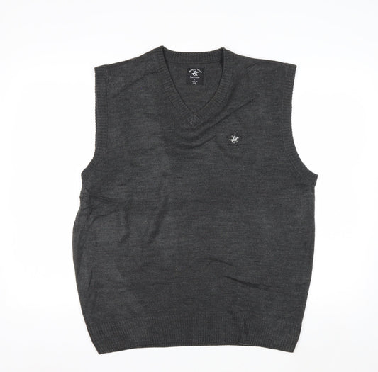 Beverly Hills Polo Club Men's Grey V-Neck Knit Vest L