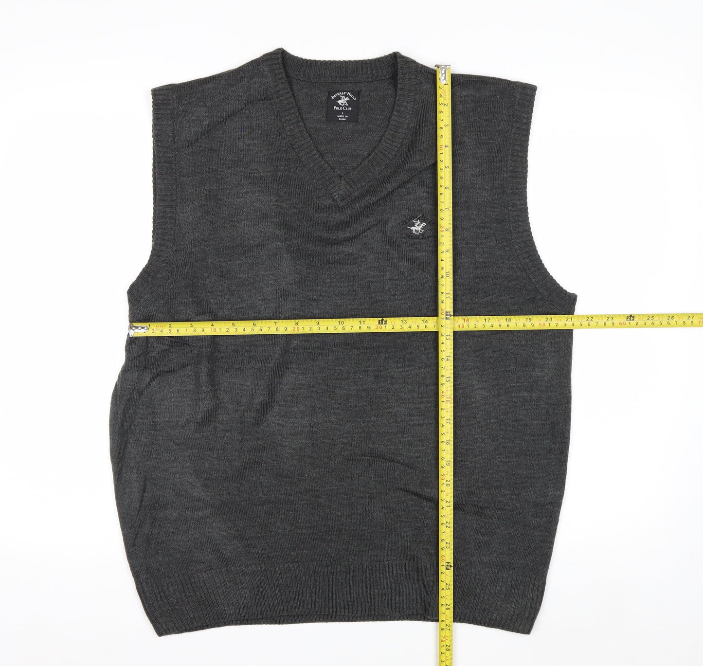 Beverly Hills Polo Club Men's Grey V-Neck Knit Vest L