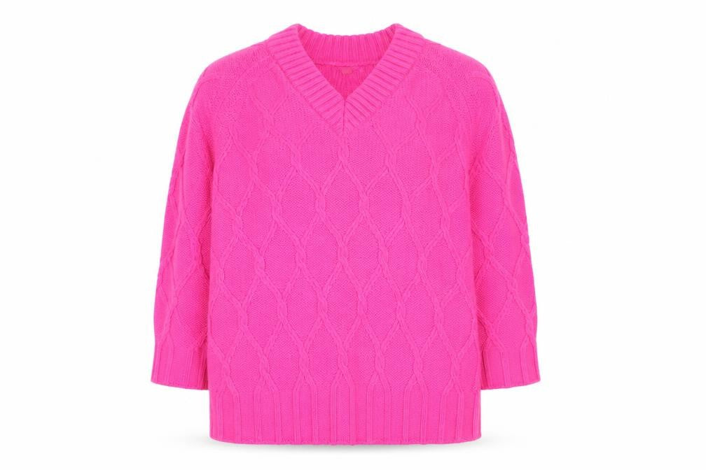 Next Women’s Pink V-Neck Cable-Knit Wool Blend Jumper L