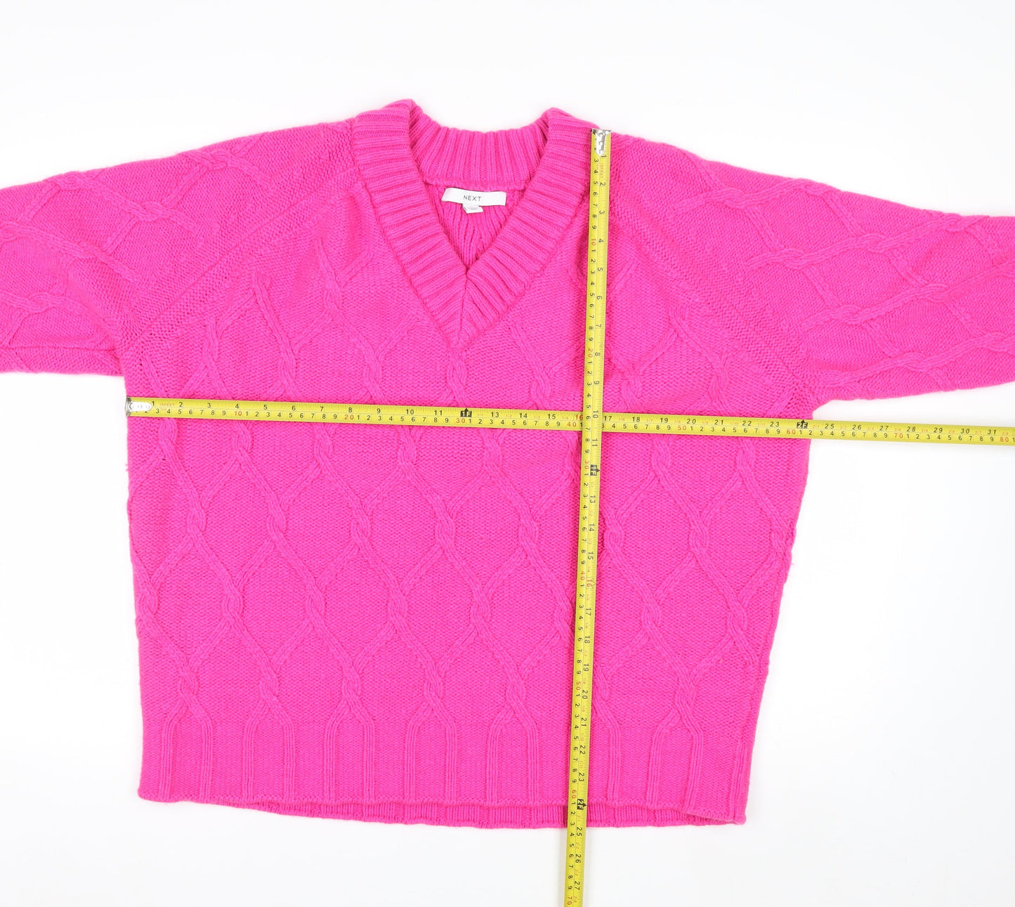 Next Women’s Pink V-Neck Cable-Knit Wool Blend Jumper L