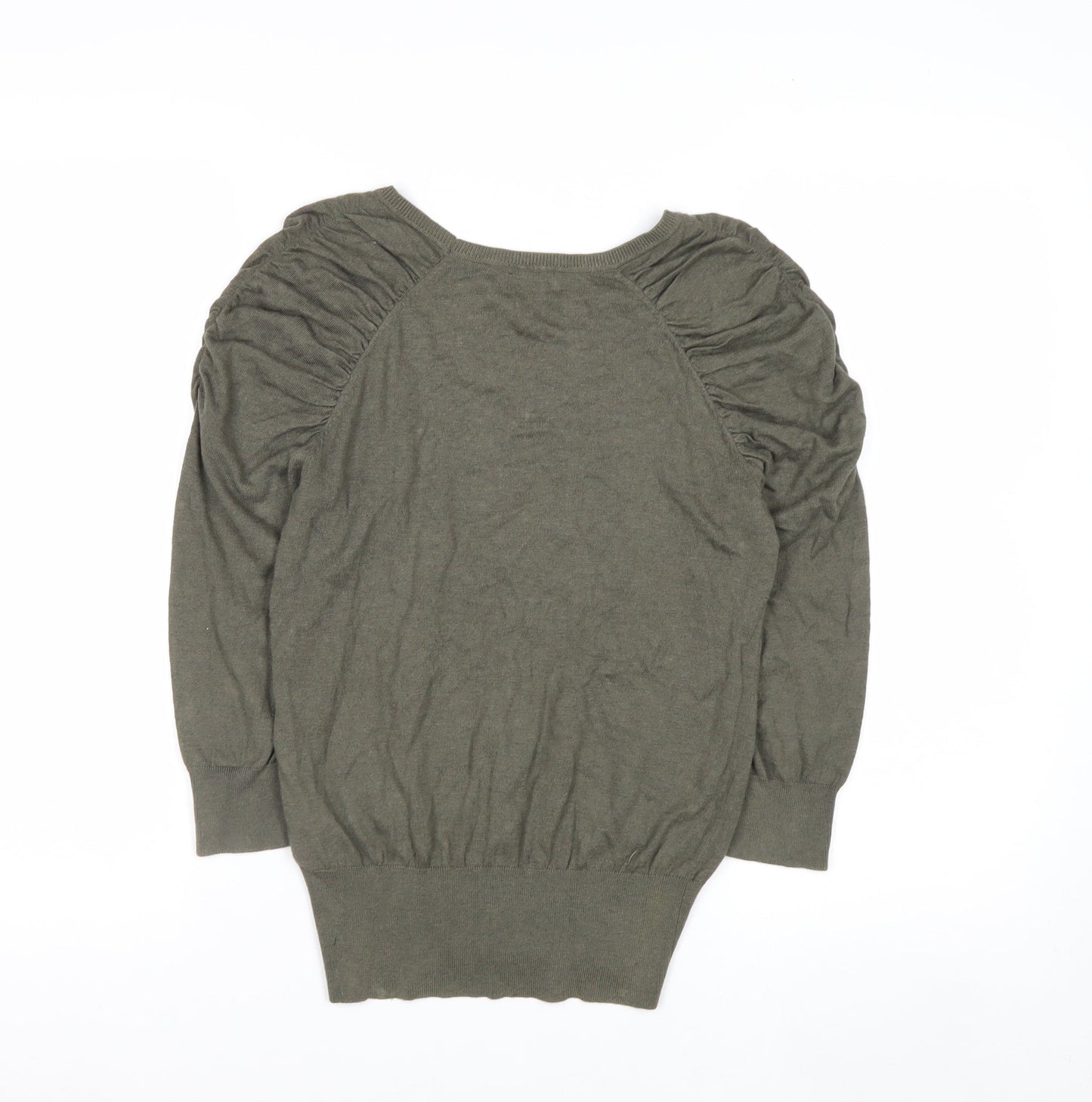 H&M Womens Green Scoop Neck Puff Sleeve Knit Jumper Size 8