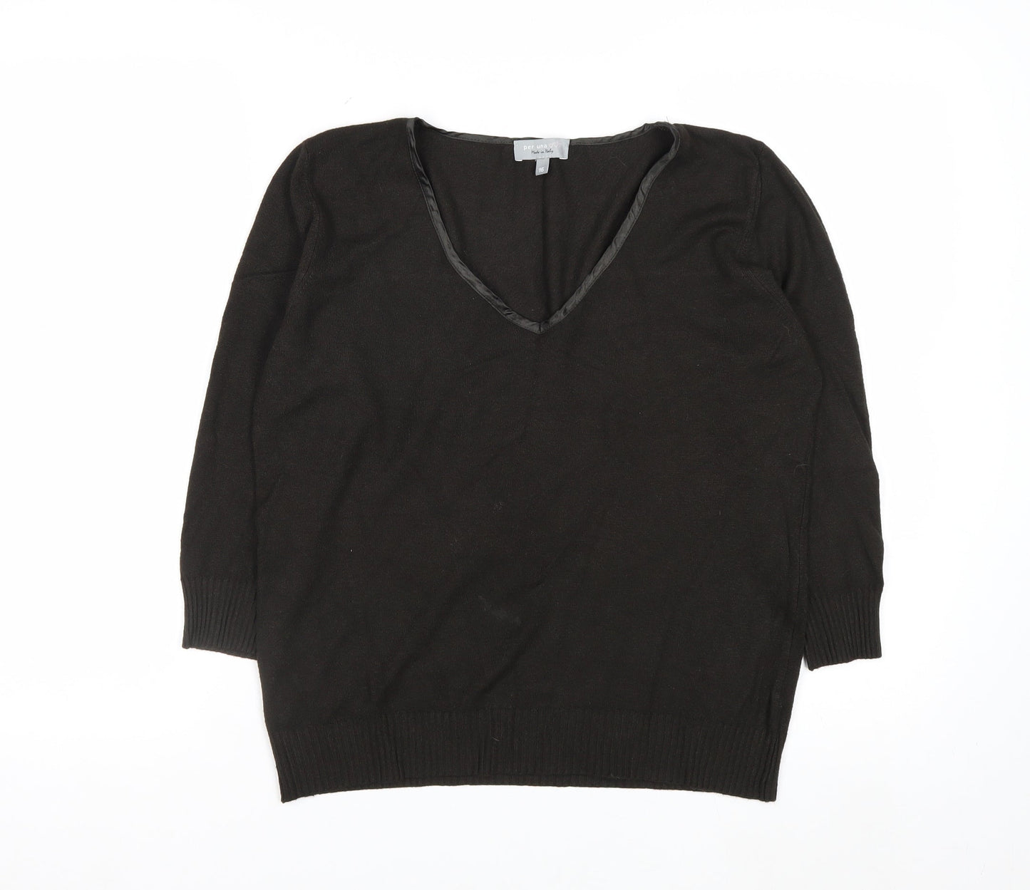 Marks and Spencer Per Una Women's Black V-Neck Jumper Size 16