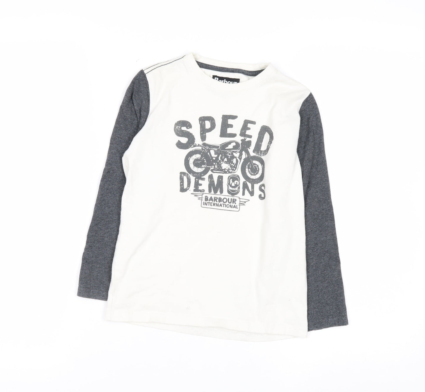 Barbour International Boys White Long Sleeve Motorcycle Graphic T-Shirt Size S