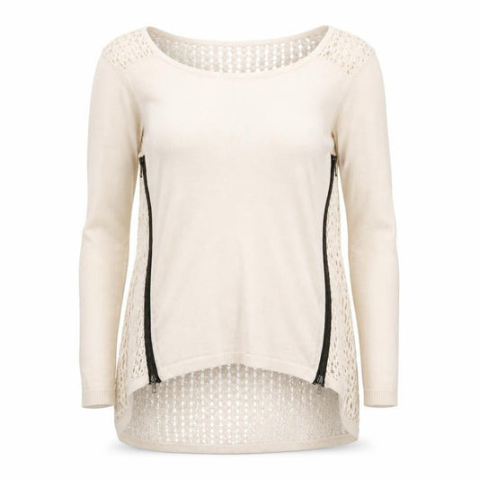 Warehouse Women Beige Open-Knit Lightweight Zip Jumper UK 6