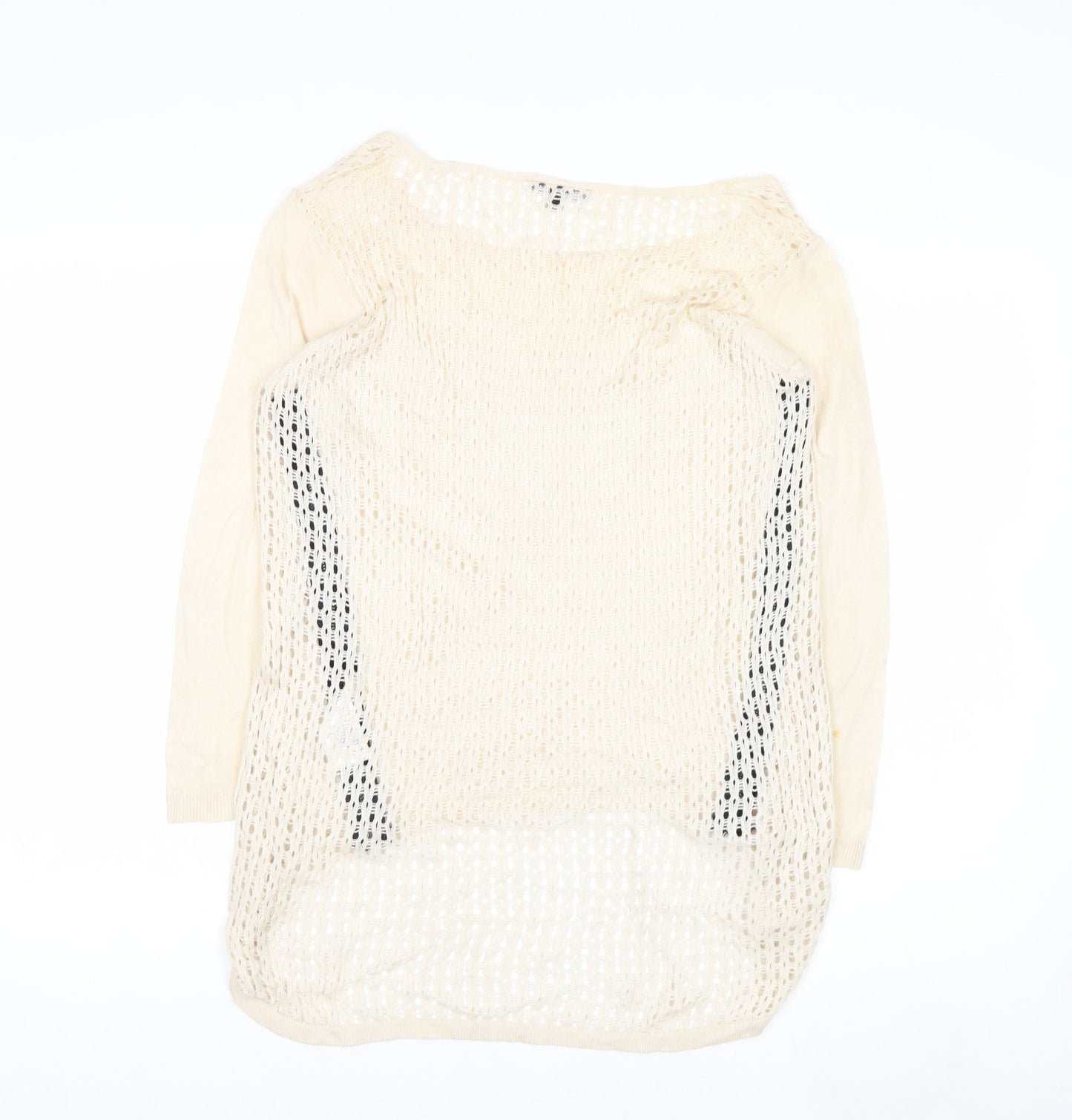 Warehouse Women Beige Open-Knit Lightweight Zip Jumper UK 6