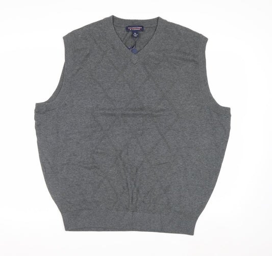 Roundtree & Yorke Men's Grey Cotton Argyle V-Neck Vest XL