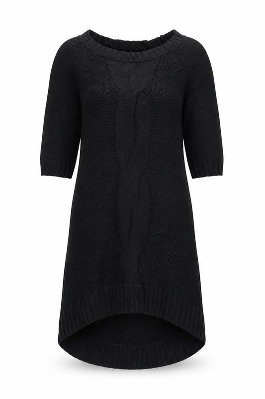 Twik Women Black Petite Knit Jumper Dress Short Sleeve Winter Casual