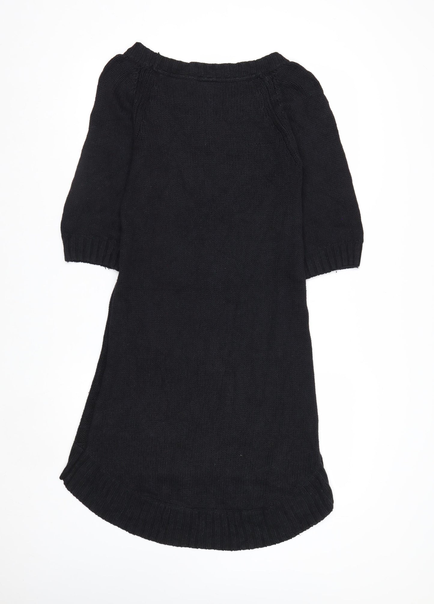 Twik Women Black Petite Knit Jumper Dress Short Sleeve Winter Casual